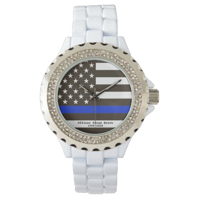 Relógio *~* USA Thin Blue Line Flag Policial Mulher (Frente)