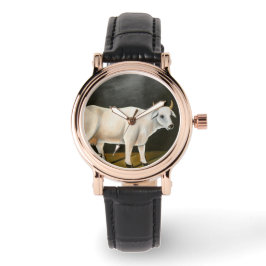 Relógio Vaca branca num fundo preto (animal Fazenda)