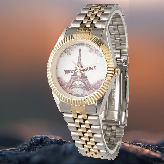 Relógio Vagabundo Paris Torre Eiffel Rosa Cor-de-Rosa Viaj (Wanderlust Paris Eiffel Tower Blush Pink Travelers Watch)