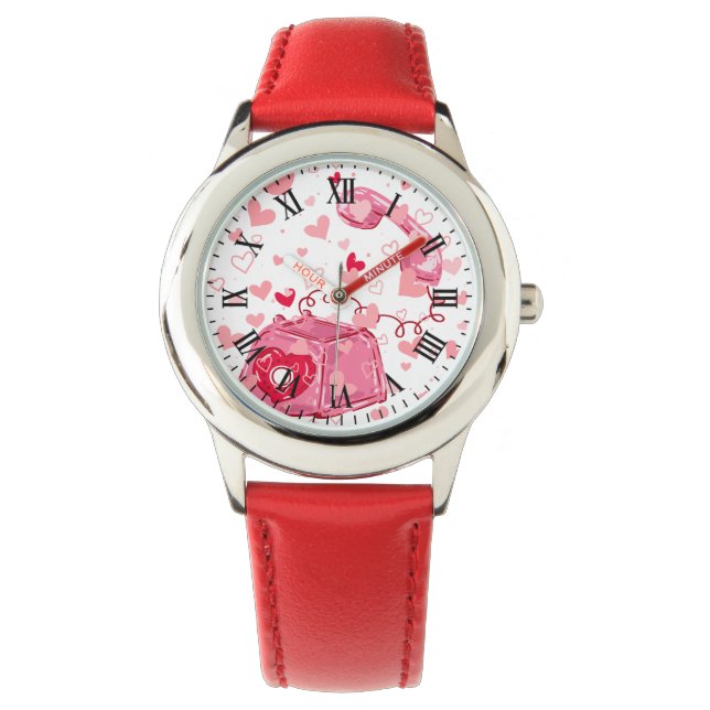 Relógio Valentine's Red Leather Vintage Love Heart Watch (Frente)