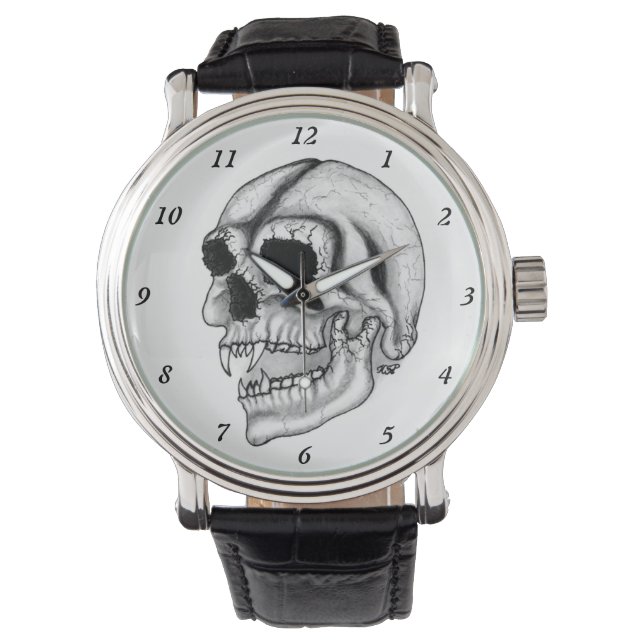 Relógio Vampiro Design preto e branco do crânio (Frente)