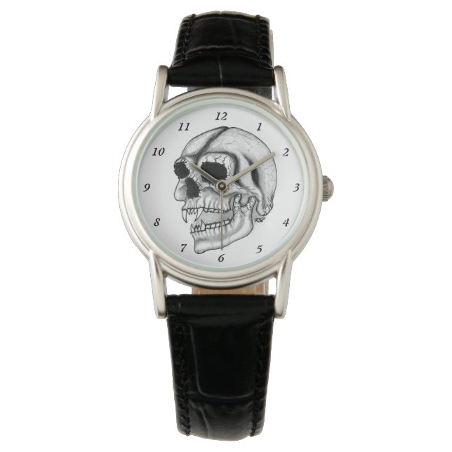 Relógio Vampiro Design preto e branco do crânio (Frente)