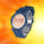 Relógio Verificação de Buffalo Laranja com Dinossauros e M<br><div class="desc">Torne mais claro o dia de sua criança com nossa Blue Silicone Kids Watch, apresentando um design lúdico com dinossauros e um monograma personalizado. A vibrante cor azul adiciona um toque alegre, enquanto as ilustrações de dinossauros brancos trazem charme e diversão. Personalize-o com um nome ou iniciais para torná-lo exclusivo....</div>