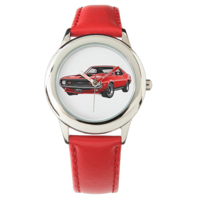 Relógio Vermelho Carro Musculoso Clássico (Frente)