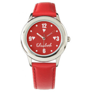 Relógio Vermelho e branco com coração e nome