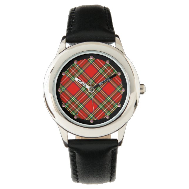 RELÓGIO VERMELHO ESCOTTISH TARTAN COM GEMSTONAS DE PINCO (Frente)