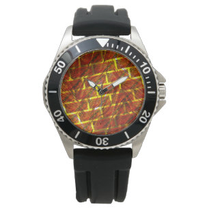 Relógio Vermelho manchado, arranhado, grelha de ouro ou ef