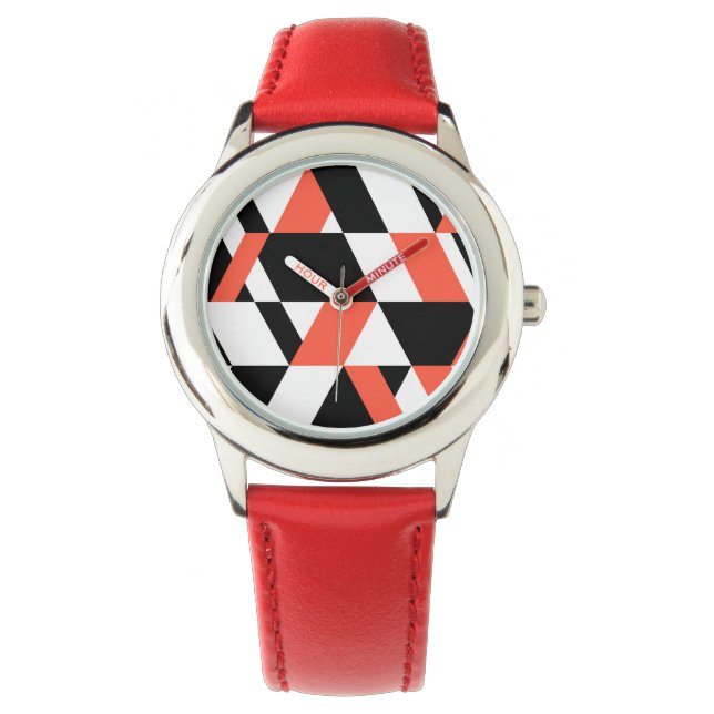 Relógio Vermelho-negro, moderno, moderno, design geométric (Frente)