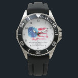 Relógio *~* Veterano Militar Vermelho Branco Azul EUA Band<br><div class="desc">* Siderúrgica Inocente e Borracha Clássica Moderna Clássica Moderna de Design de Cores Aquáticas Americanas do Flag Wrist Watch. * Este design apresenta a bandeira americana Flag American, que também é conhecida como Glória Antiga e Estrelas e Stripes. Esta design de Bandeira Americana de Aquarela inclui as cores Vermelho Branco...</div>