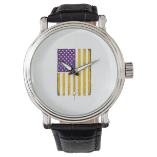 Relógio Vetor de bandeira americana roxa e dourada desgast