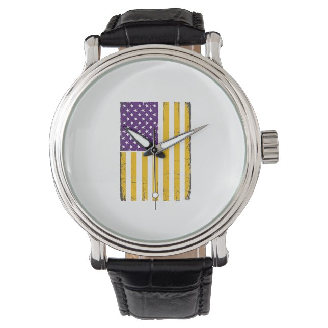 Relógio Vetor de bandeira americana roxa e dourada desgast (Frente)