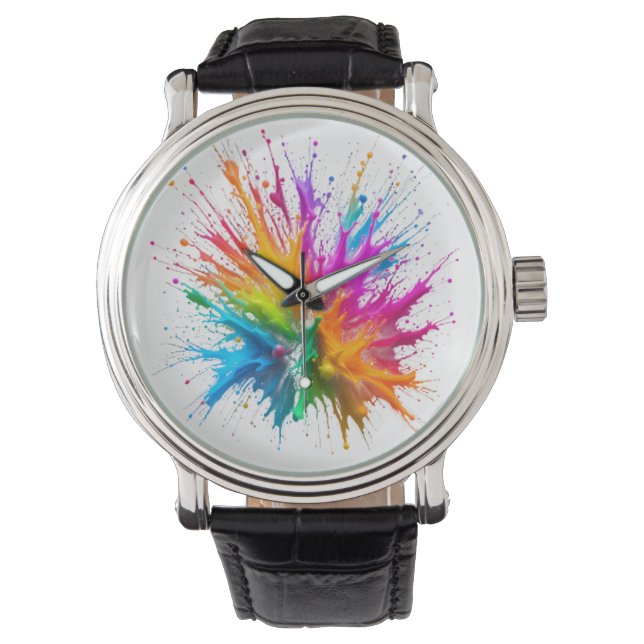 Relógio Vibrant Rainbow Paint Splatter Explosion (Frente)