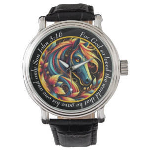 Relógio Vibrante de Cavalos John 3:16 Natureza Fé