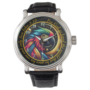 Relógio Vibrante de Papagaio John 3:16 Fé Celestia