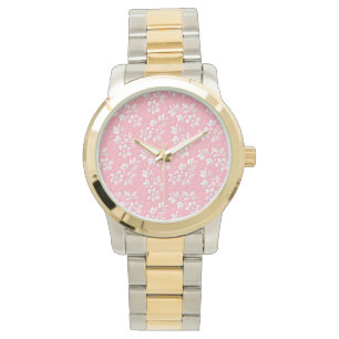 Relógio Vidro Branco Rosa Floral Moderno
