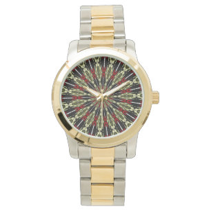 Relógio Vidro vermelho e Dourado Caleidoscópio