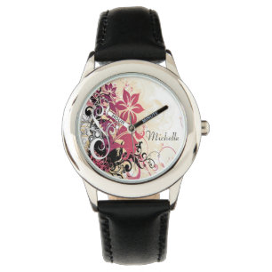 Relógio Vigia/Flores de Aço Inoxidável de Bezel Personaliz