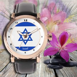 Relógio Vigilância da bandeira de Israel, patriotas, moda 