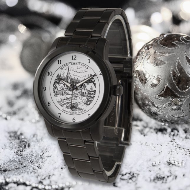 Relógio Vila de Natal Vintage no Inverno - Personalizada (Criador carregado)