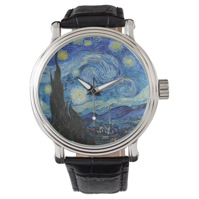 Relógio Vincent Van Gogh Starry Night Vintage Fine Art (Frente)