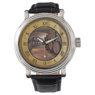 Relógio Vinho Cellar Watch 01 ~ Vinho Barrel Lid Backgroun