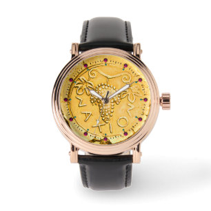 RELÓGIO VINHO DE UVAS DE UVAS AMARELAS DOURADAS, DE MOEDA