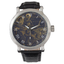 Vintage Blue Dourado Capricórnio Zodiac Constelaçã