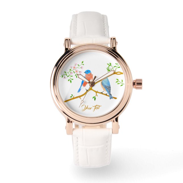 Relógio Vintage Bluebirds Rose Gold com Pulseira B (Frente)