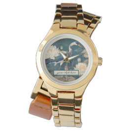 Relógio Vintage botanical blue crane personalizável