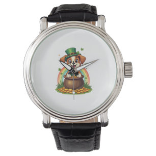 Relógio Vintage Cachorro Lucky Leprechaun Arco-íris Pote d