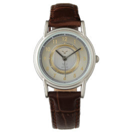 Relógio Vintage Classic Gold Silv Face Brown Leather Strap