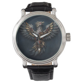 Relógio Vintage Cyber-Phoenix:Aged Gold & Neon Mythic Bird