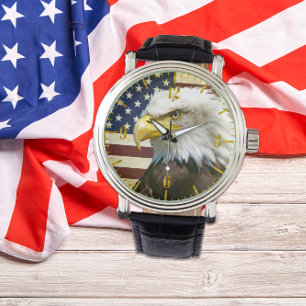 Relógio Vintage EUA Flag com American Eagle