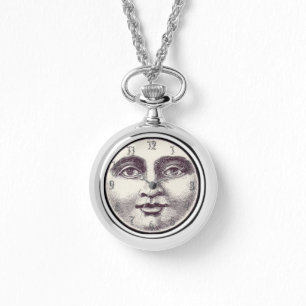 Relógio Vintage homem na lua de cheio da lua encara preto