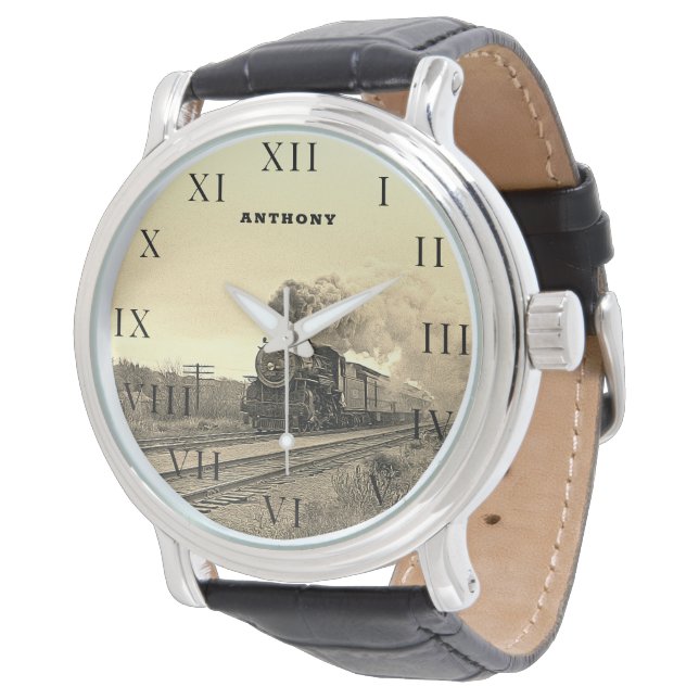 Relógio Vintage Locomotive Train Birthday Black Dourado (Angular)