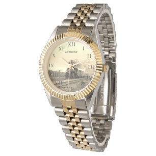 Relógio Vintage Locomotive Train Birthday Black Viagem