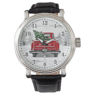 Relógio Vintage Red Truck Árvore de Natal Rústica De Mad
