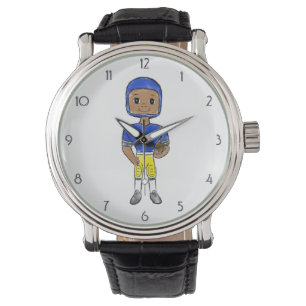 Relógio vintage retrô azul amarelo jogador de futebol simp
