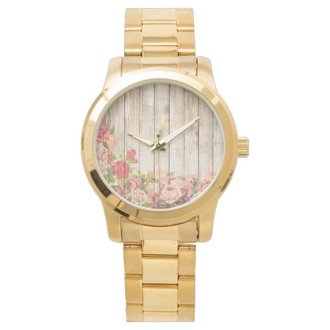 Relógio Vintage Rosas Rústicos Românticos Madeira (Frente)