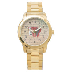 Relógio Vintage Sheet Music com Red Accordion