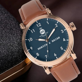 Relógio Vintage Style Floral Monogram Couple names navy