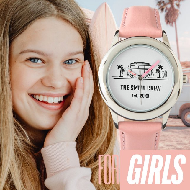 Relógio Vintage Van Life Surfer Crew Meninas (Vintage Van Life Surfer Crew Girls' Watch ©Susanne Sachers - Sunny Wanderlust 🌞✈️)