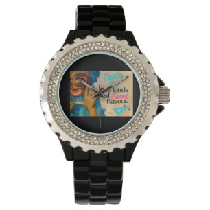 Relógio Vintage Voices Assista Rhinestone Black Enamel