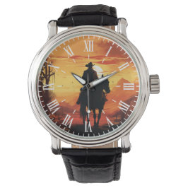 Relógio Vintage Western Cowboy Sunset Roman Men's Leather