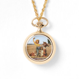 Relógio Vintage Western Cowgirl Na Onda De Cavalo