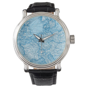 Relógio Vintage World Map Blue Viagem Watch