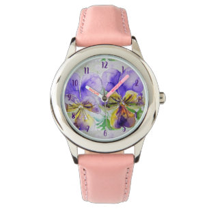 Relógio Viola Watercolor Painting Purple art Flower Floral