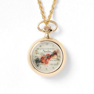 Relógio Violin Music Notes Personalizada Necklace Watch