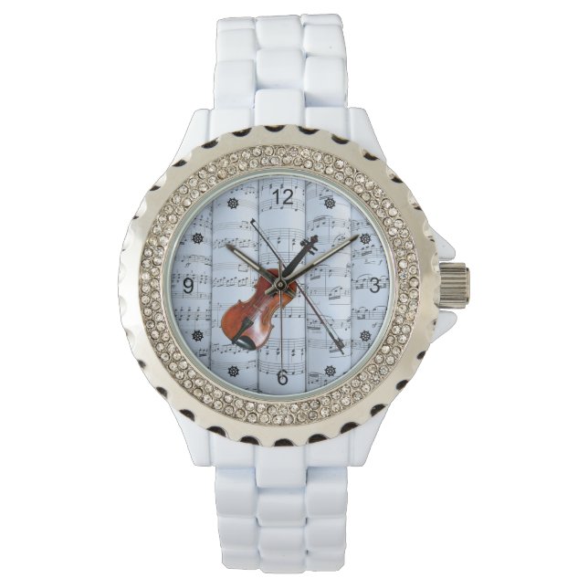 Relógio Violin ~ Rolline Sheet Music ~ Blue Tint Backgroun (Frente)