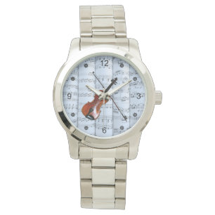 Relógio Violin ~ Rolline Sheet Music ~ Blue Tint Backgroun